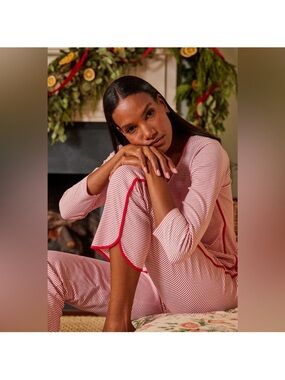 LAKE Red Pima Cotton Striped Pajama Set - XS